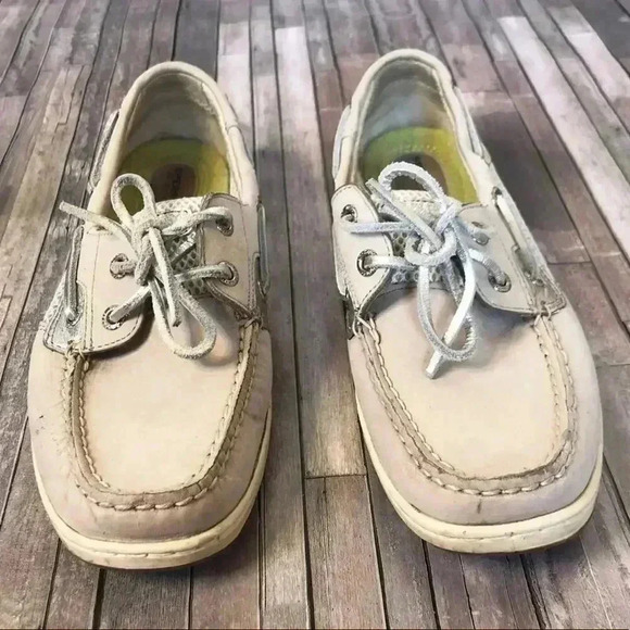 Sperry Top-Sider Cream Tan Leather Boat Shoes Women's Size 7.5 Preppy Old Money - Picture 3 of 8